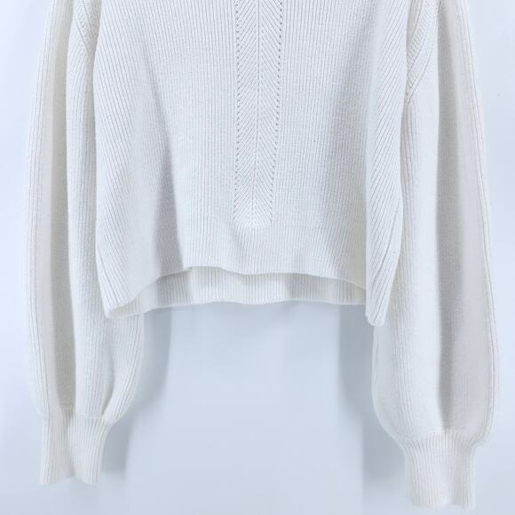 French Connection White Polymide Crop LaceKnit MockNeck Sweater Balloon Sleeve M - Picture 10 of 11